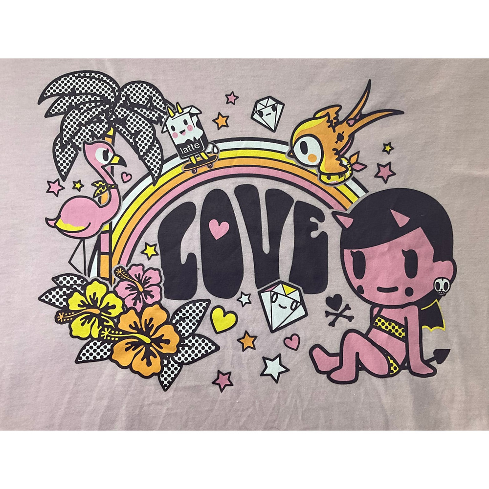TOKIDOKI Cropped Pink🌸 “Love” 🌴rainbow🌈  t-shirt L
